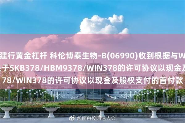 建行黄金杠杆 科伦博泰生物-B(06990)收到根据与Windward Bio AG关于SKB378/HBM9378/WIN378的许可协议以现金及股权支付的首付款