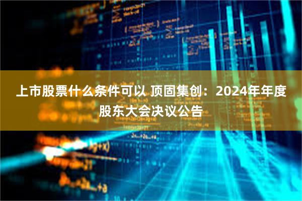上市股票什么条件可以 顶固集创：2024年年度股东大会决议公告