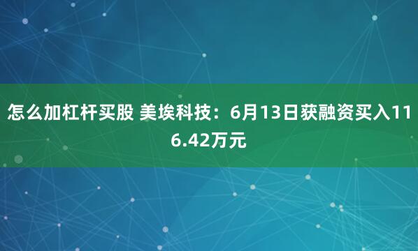 怎么加杠杆买股 美埃科技：6月13日获融资买入116.42万元