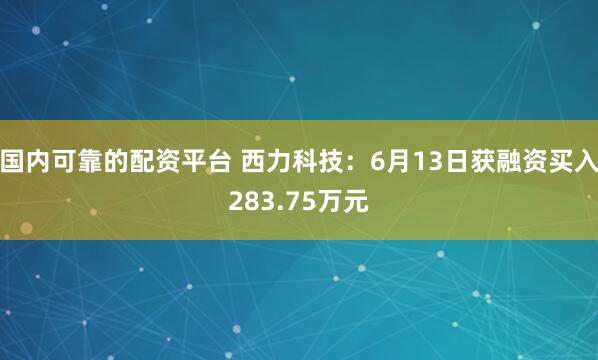 国内可靠的配资平台 西力科技：6月13日获融资买入283.75万元